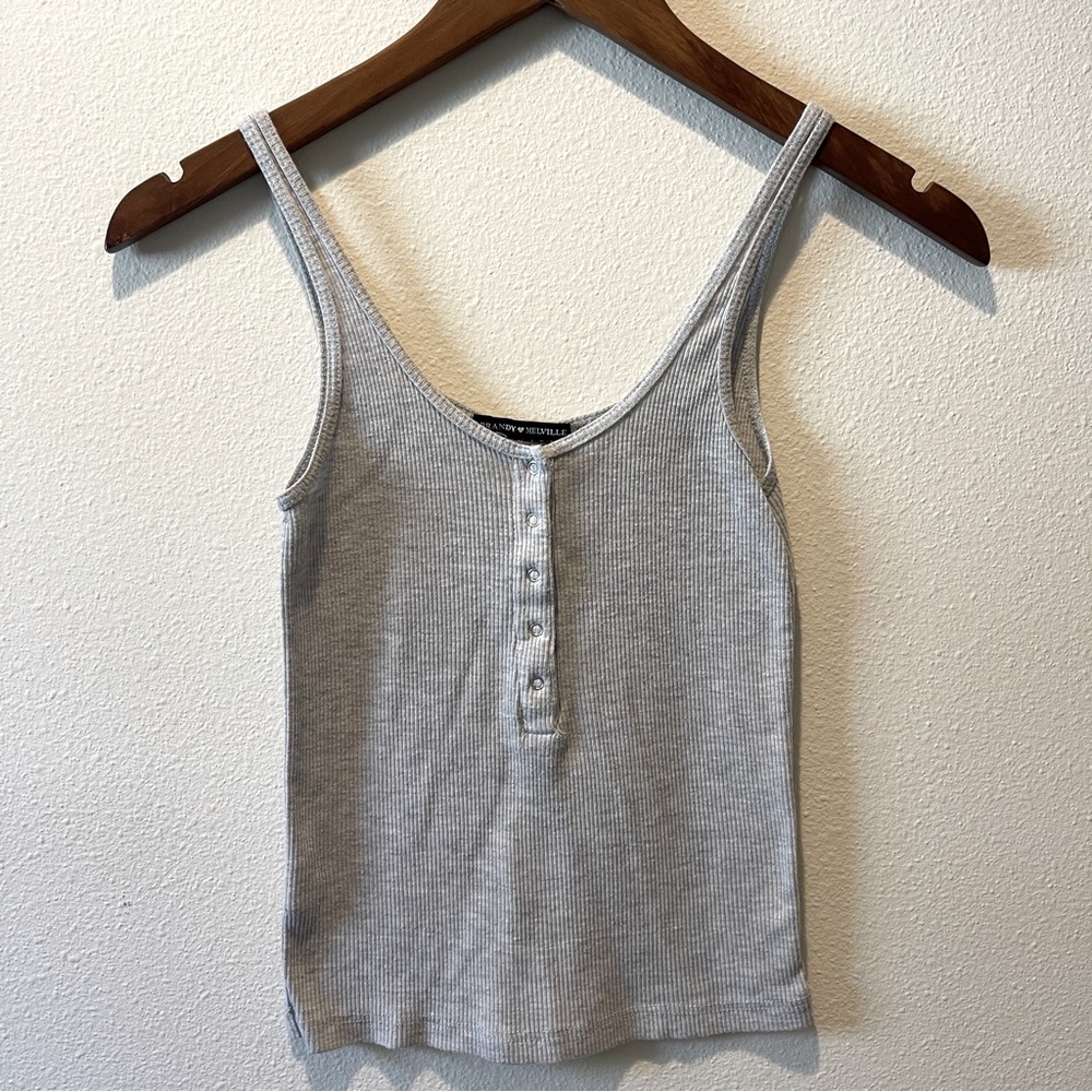 Brandy Melville Ribbed Button cropped Grey Tank Top